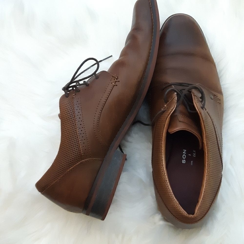 - Marc Nason lace-up brown leather work ‎ oxford shoes Sz 11.5